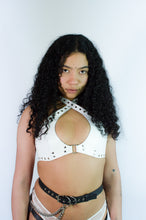 Load image into Gallery viewer, Handcrafted Genuine Leather Cross-Over Harness Top | Corset Open-Back Crop Top