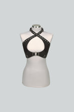 Load image into Gallery viewer, Black studded top on a mannequin against a gray background