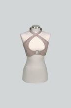 Load image into Gallery viewer, Lilac leather harness on a mannequin against a light gray background