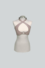 Load image into Gallery viewer, Lilac leather harness on a mannequin against a light gray background