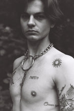 Load image into Gallery viewer, a b&amp;w image of the Model  standing ouside wearing just the dalia chain collar