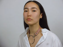 Load image into Gallery viewer, Aida Chocker on model, color pale pink, leather